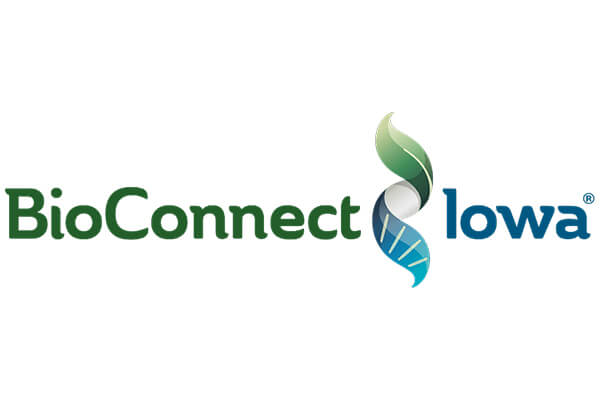 BioConnect Iowa logo with a green and blue DNA strand between the words.