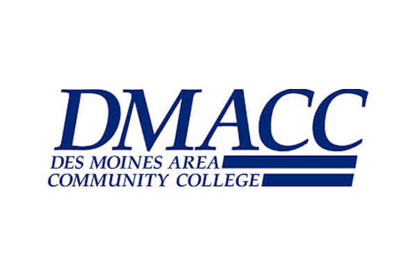 DMACC logo with "Des Moines Area Community College" in blue text on a white background.