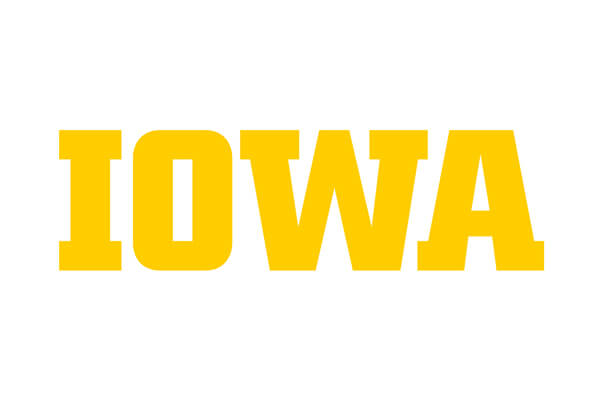 The word "IOWA" in bold yellow letters on a white background.